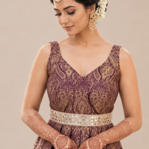 Royal Plum Box Pleated Gown
