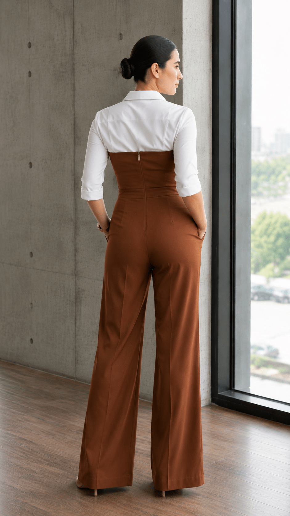 Cocoa Brown Tailored Strapless Jumpsuit - Image 5