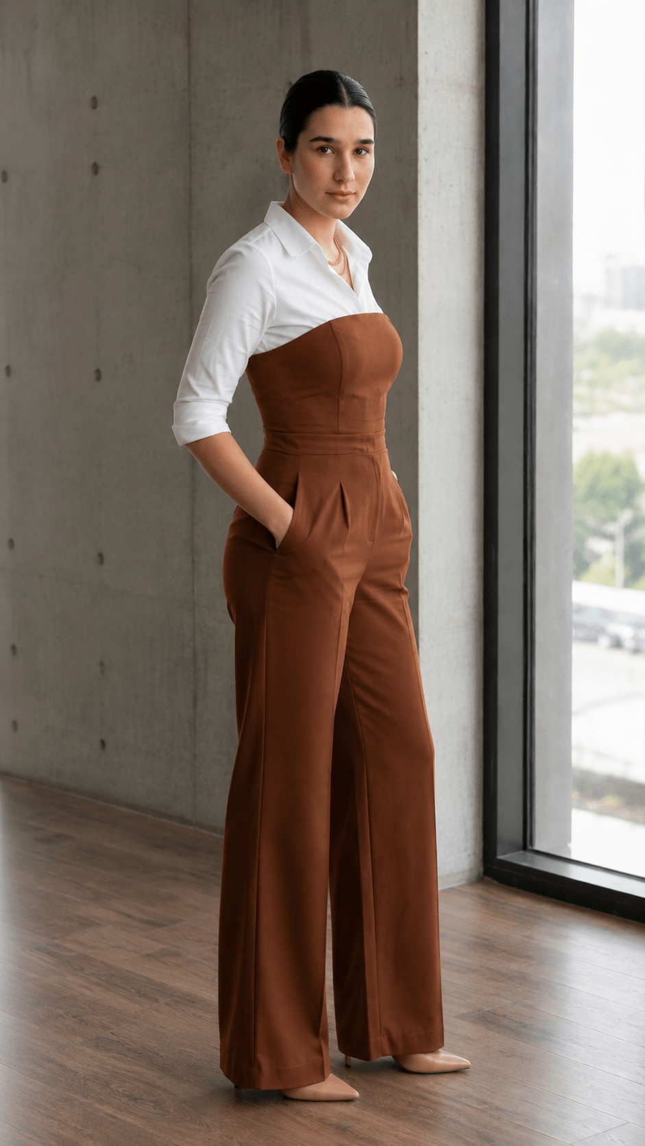 Cocoa Brown Tailored Strapless Jumpsuit - Image 4