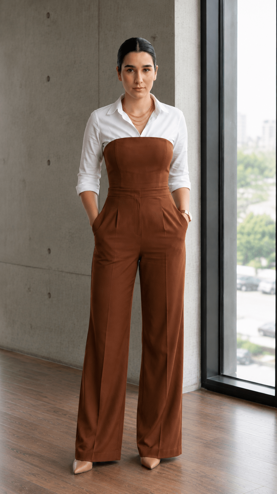 Cocoa Brown Tailored Strapless Jumpsuit - Image 2
