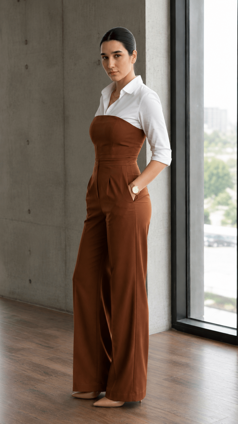 Cocoa Brown Tailored Strapless Jumpsuit - Image 3