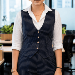Navy Pinstripe Tailored Vest & Wide-Leg Trouser Set